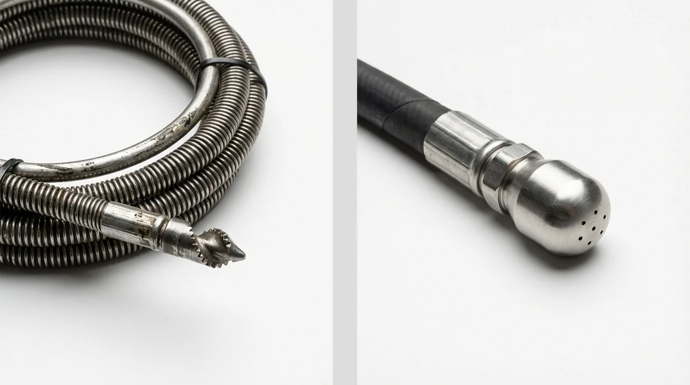 Drain snake cable and hydro jetting nozzle used for drain cleaning in Browns Mills, NJ
