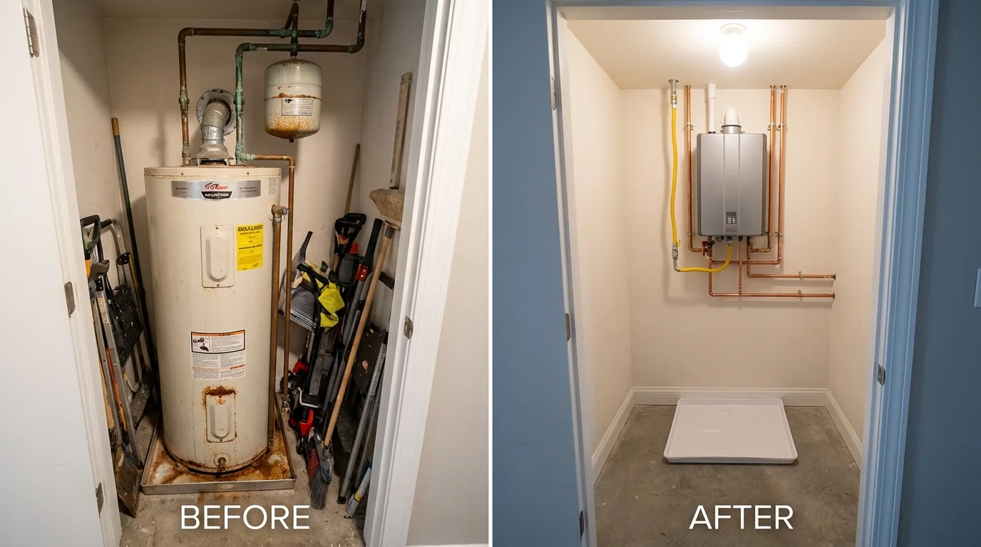 Tank water heater versus wall-mounted tankless unit comparison for Browns Mills, NJ homeowners