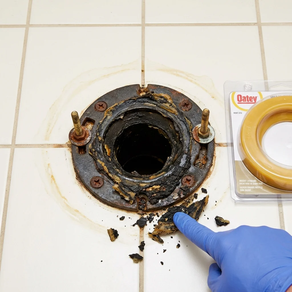 Failed wax ring showing water seepage at the base of a toilet in a Browns Mills, NJ home