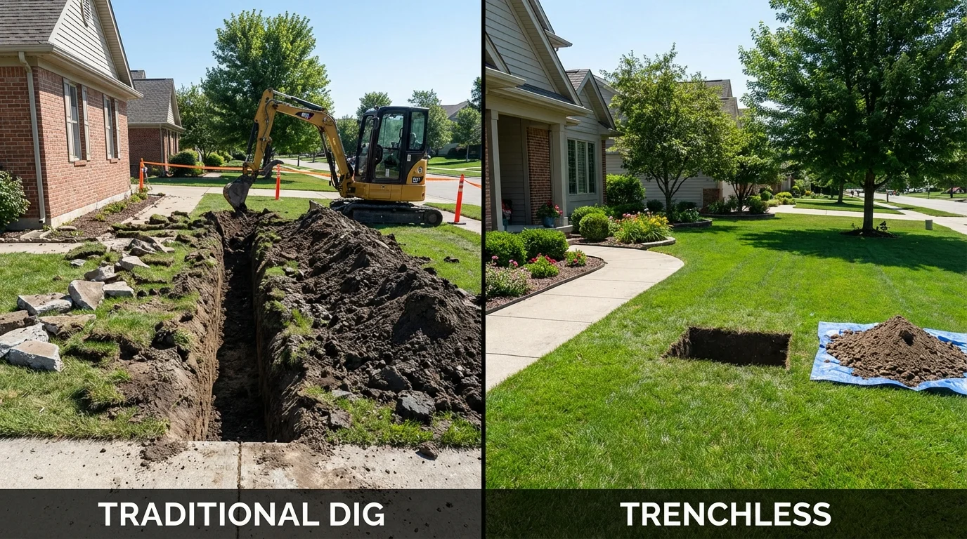Trenchless sewer repair with minimal yard damage versus traditional excavation in Browns Mills, NJ
